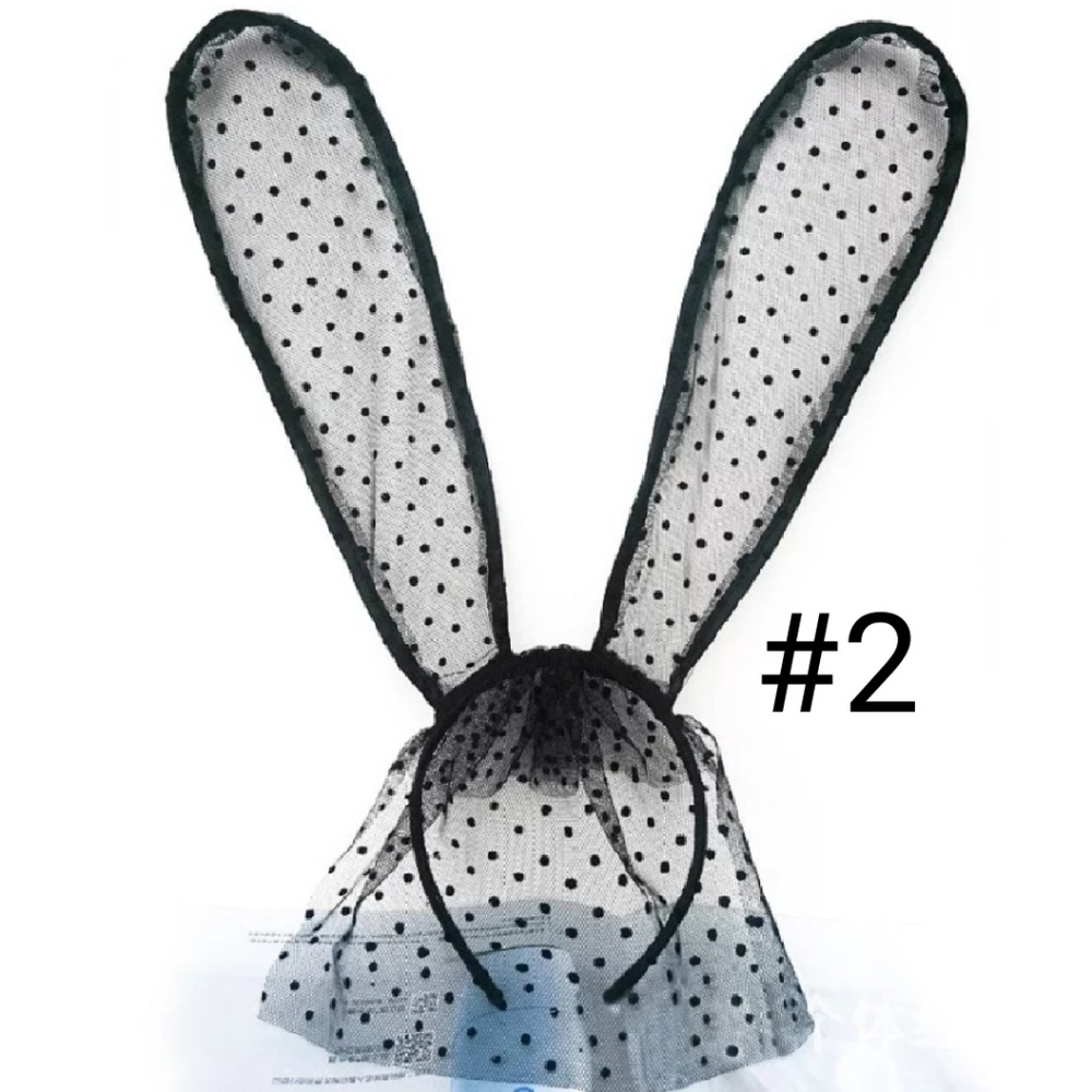 Black Lace Rabbit Ear Headband - Picture 2 of 3
